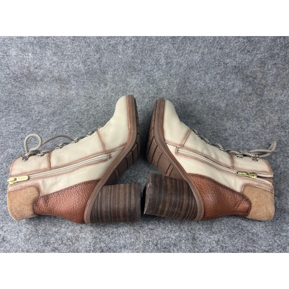 Pikolinos San Sebastian Ankle Boots Womens 37 Cream Leather Lace Up Block Heel